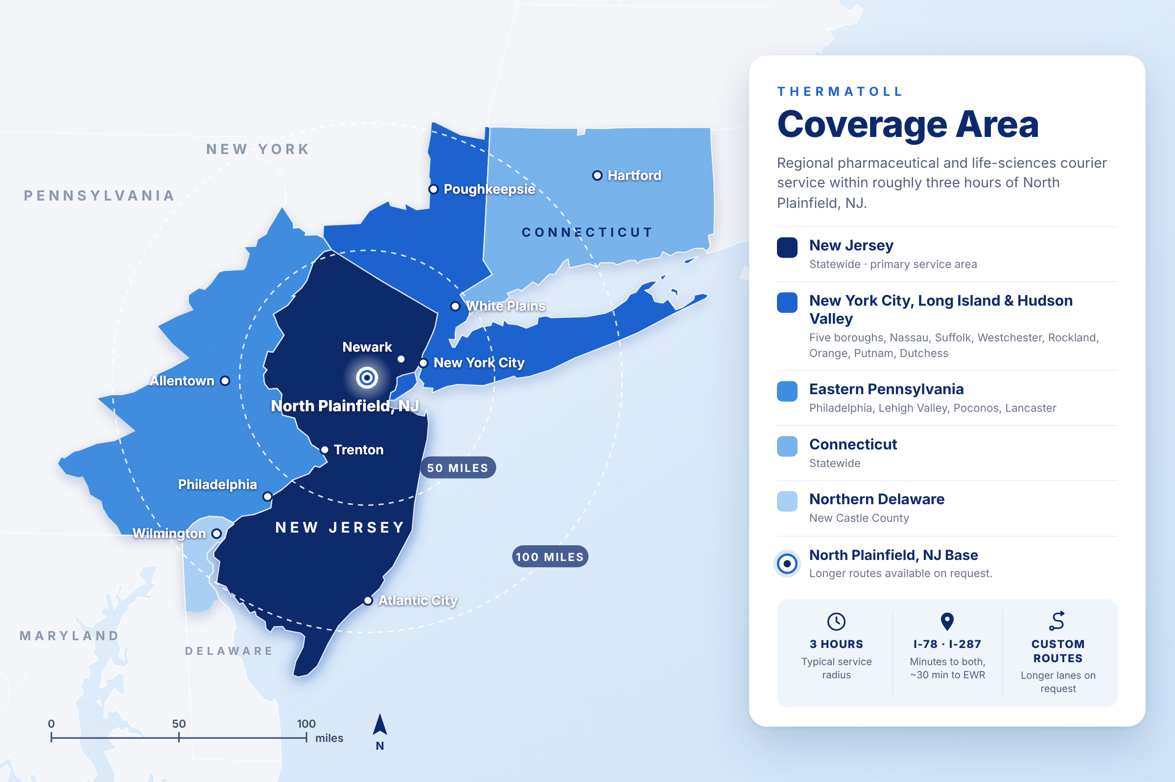 ThermaToll service area around New Jersey, New York, Pennsylvania, Connecticut, and Delaware